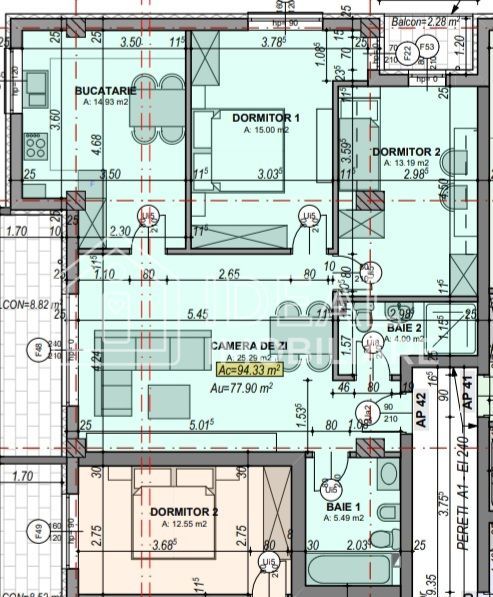 Apartament cu 3 camere si balcon,  78 mp utili, zona Turnisor - Schiță 9