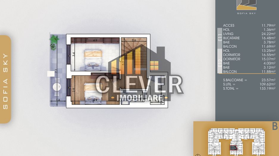 Duplex Premium 3 camere La 7 min Metrou Nicolae Teclu - Schiță 7