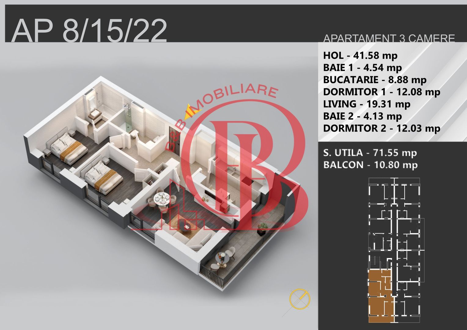 3 camere decomandat bloc boutique 7min STB Bratarii - Schiță 10