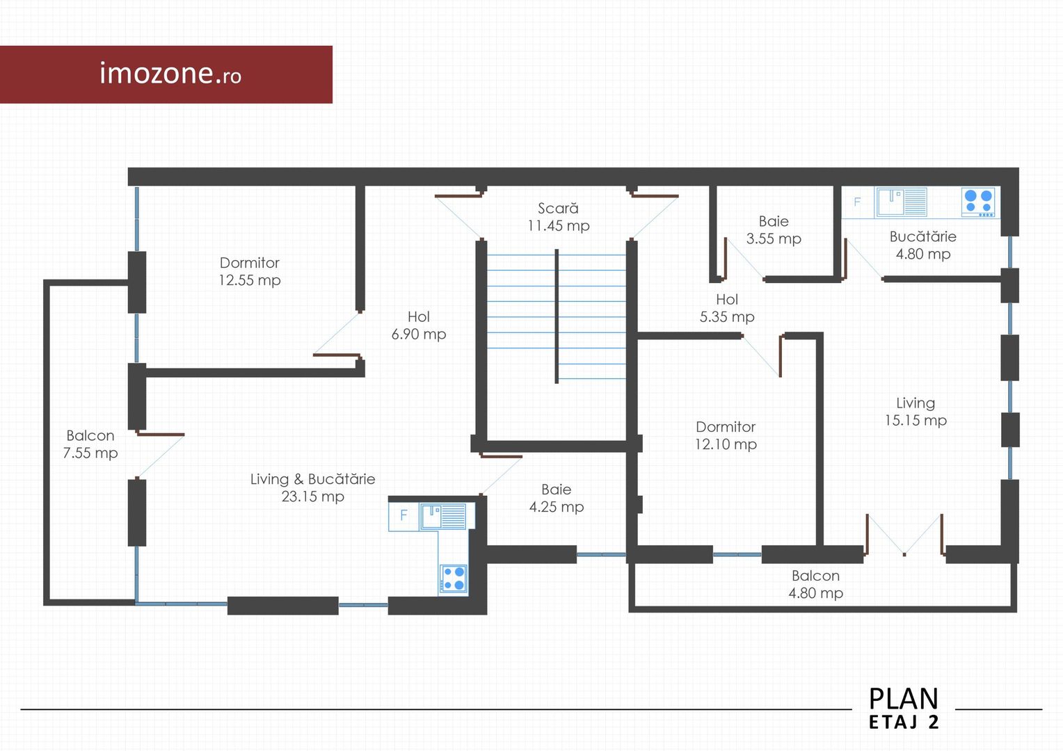 Apartament 2 camere, bloc nou, finisat la cheie, centrala termica individuala - Schiță 8