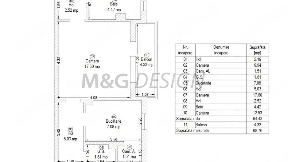 Apartament cu 3 camere Aradului cu centrala - Schiță 12