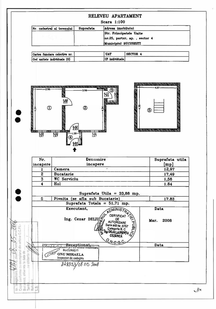 Apartament cu 2 camere in Vila 48 mp Unirii Mitropolie - Schiță 4