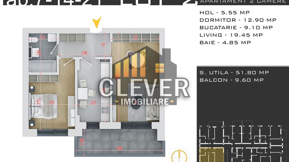 Apartament 2 camere, PARCARE GRATIS | Zona Th.Pallady, metrou N.Teclu - Schiță 8