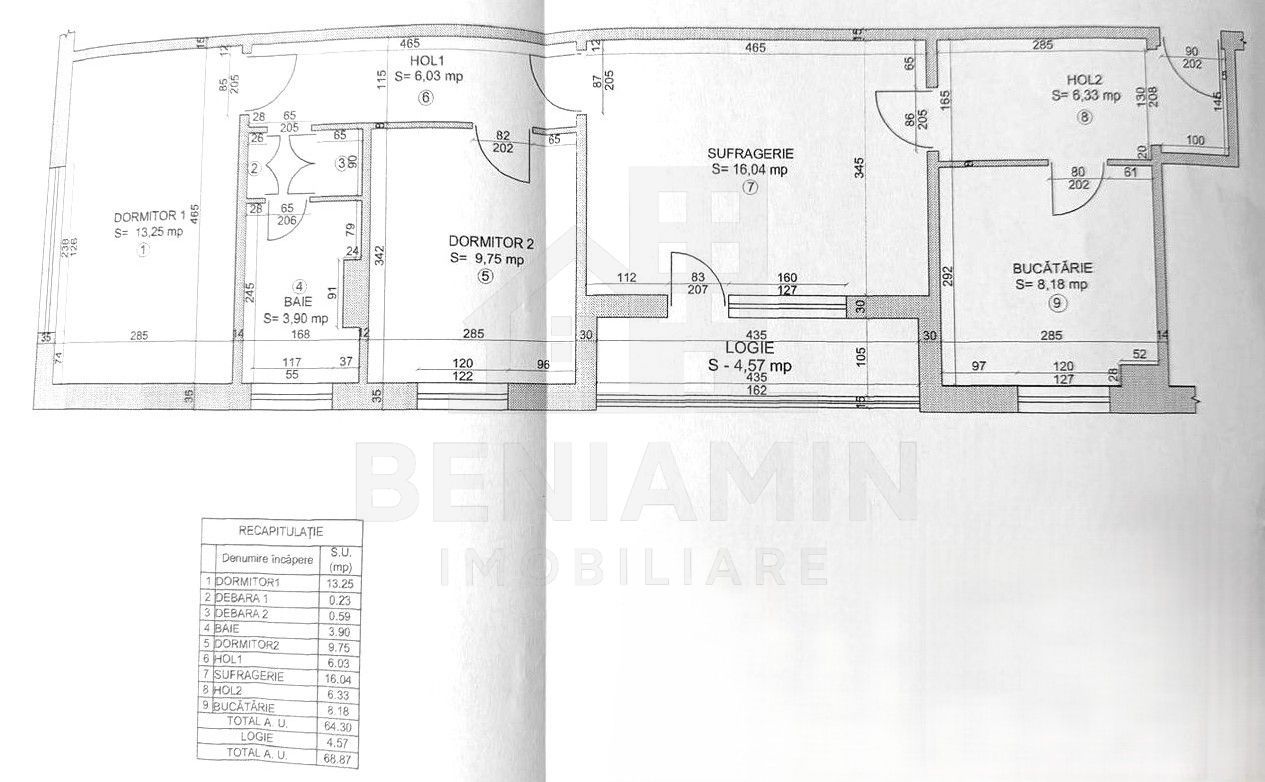 3 camere semidecomandat etaj 3 mobilat utilat - Valea Rosie - 69mp - Schiță 11