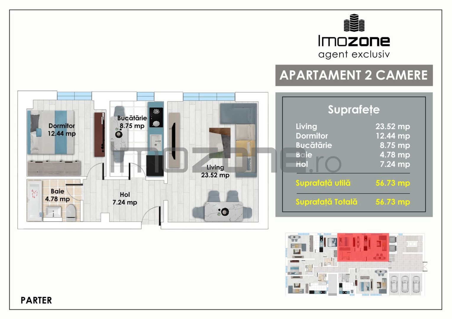 2 Camere, 57 mp, living spatios, langa Metrou Pacii, in Militari, sector 6 - Poză 1