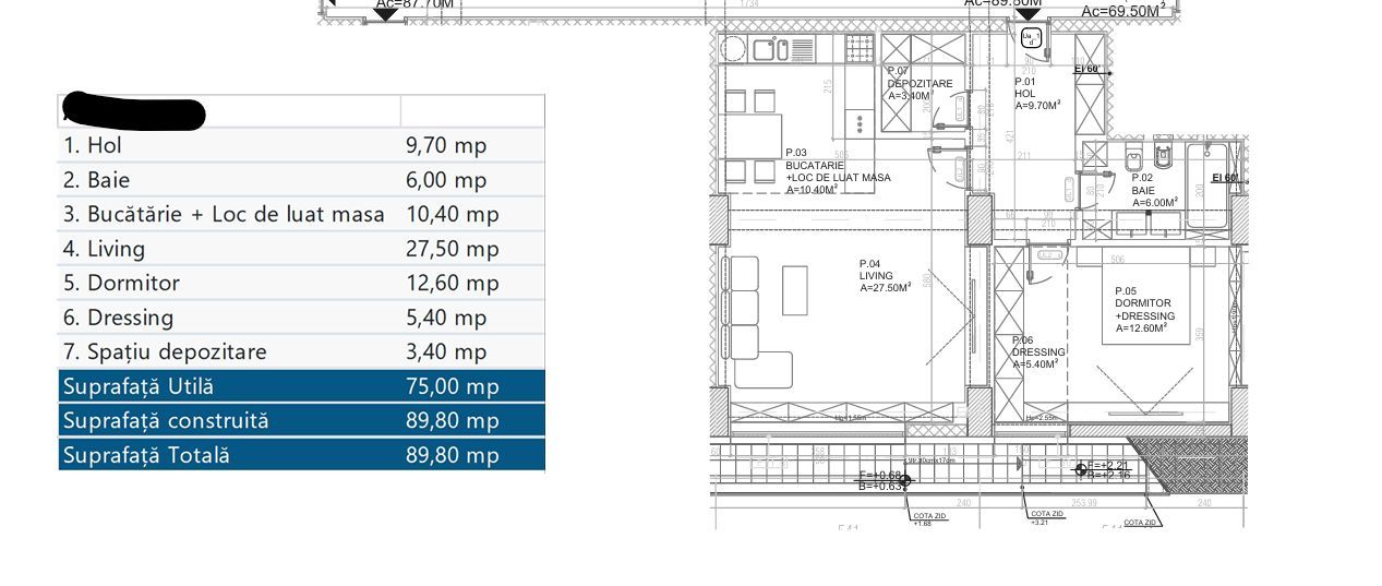 2 camere PREMIUM 85 mp - Schiță 15