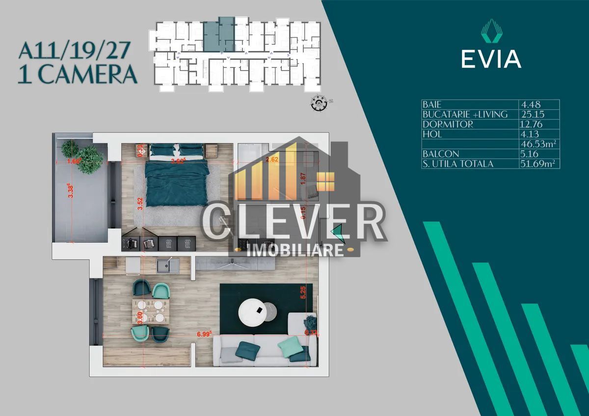 2 Camere | Compartimentare Modernă | EVIA Magnis | metrou teclu - Schiță 10
