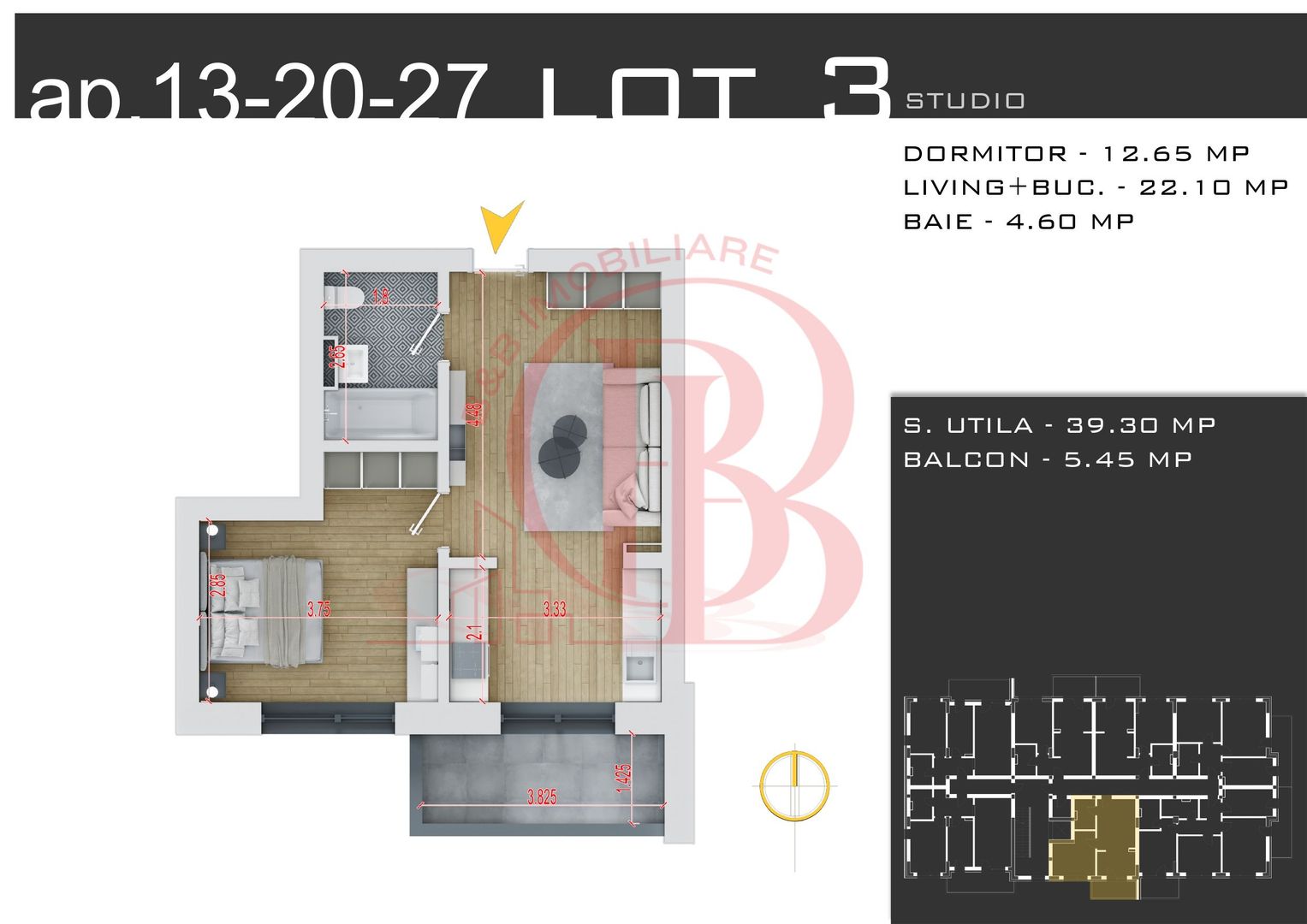 Apartament 2 camere Promo Parcare Titan-Theodor Pallady - Schiță 1