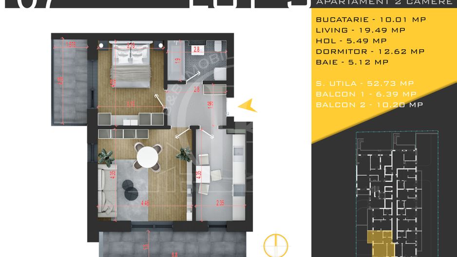 2 camere decomandat Titan Pallady  Metrou Nicolae Teclu - Schiță 1