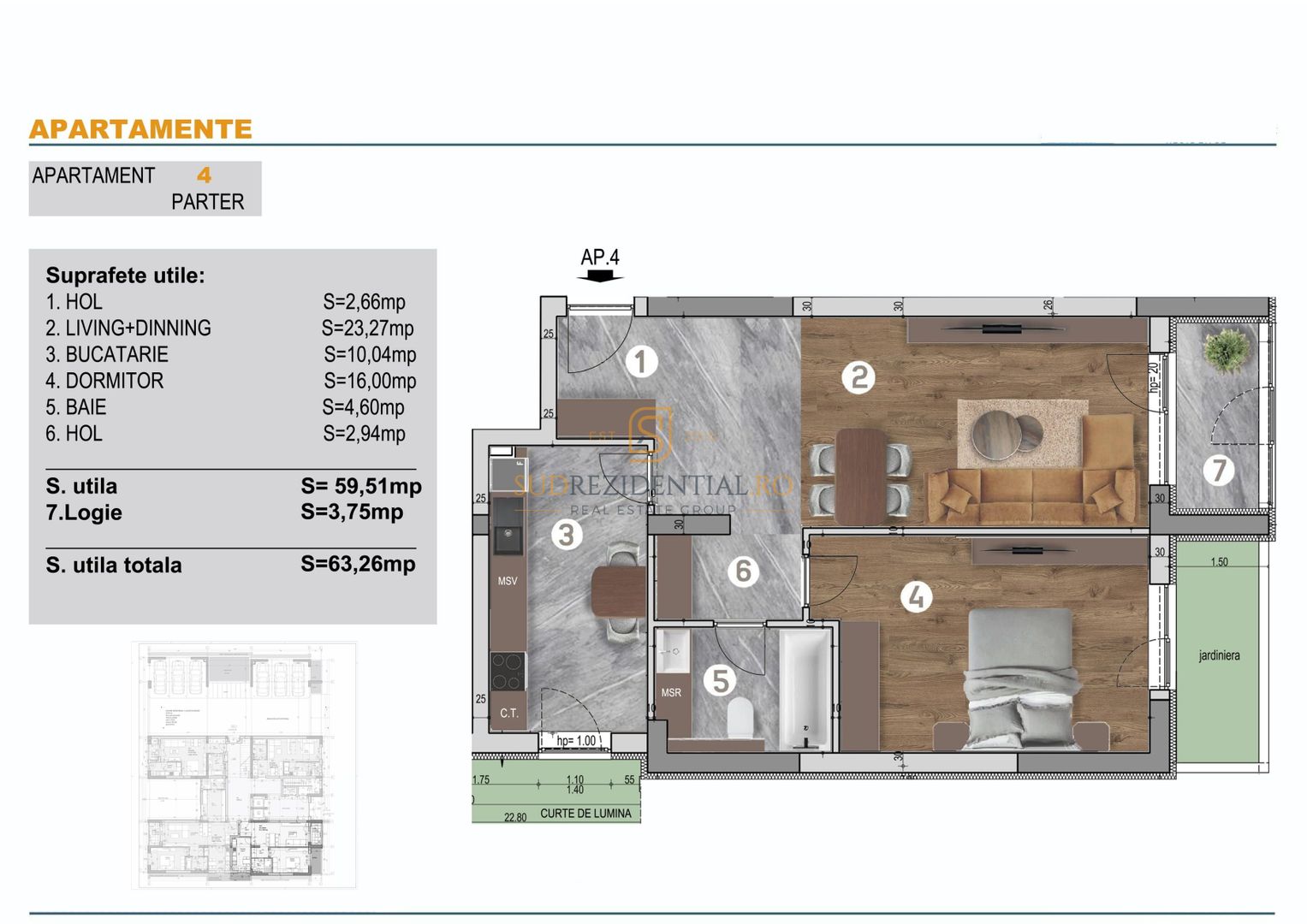 Locuinta decomandata cu balcon - 2 camere, zona Mall Grand Arena, S4 - Schiță 6