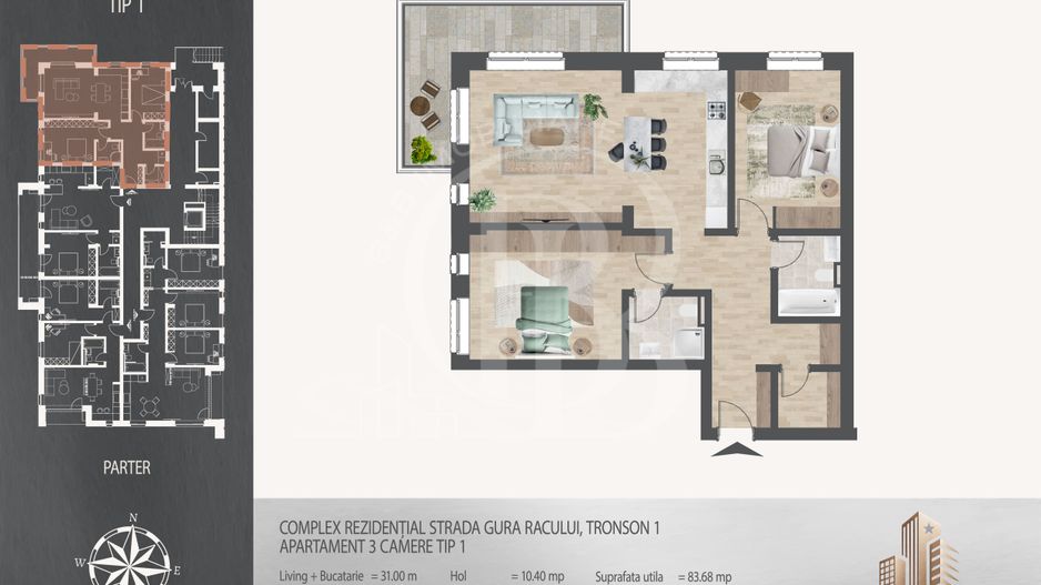 3 camere  700 metri de  Metrou Nicolae Teclu - Schiță 1