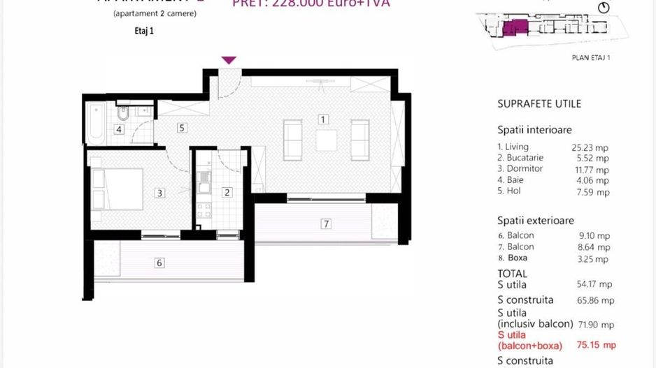 APARTAMENT 2 CAMERE + 2 TERASE | ZONA EMINESCU | DACIA - Schiță 12