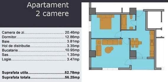 APARTAMENT 2 CAMERE | BLOC 2015 | ZONA DELEA VECHE - Schiță 7