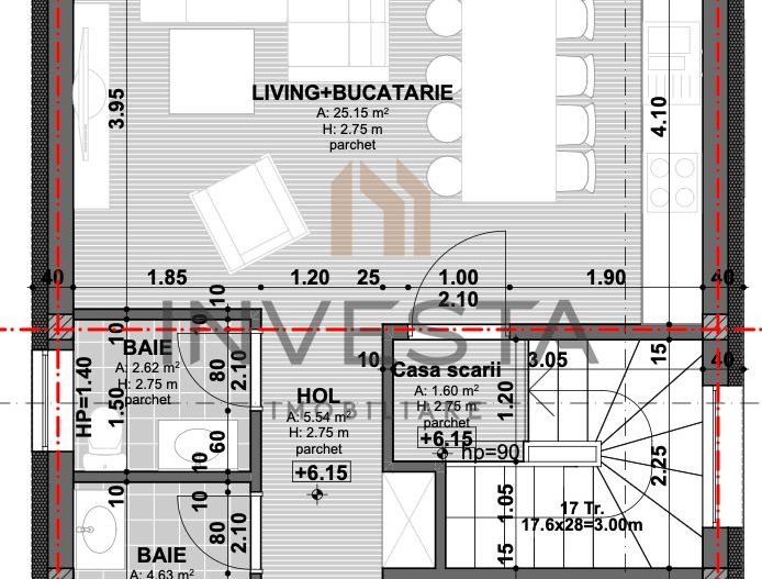 Apartament 3 camere, 67 mp utili + terase de 48mp, Andrei Muresanu - Schiță 2