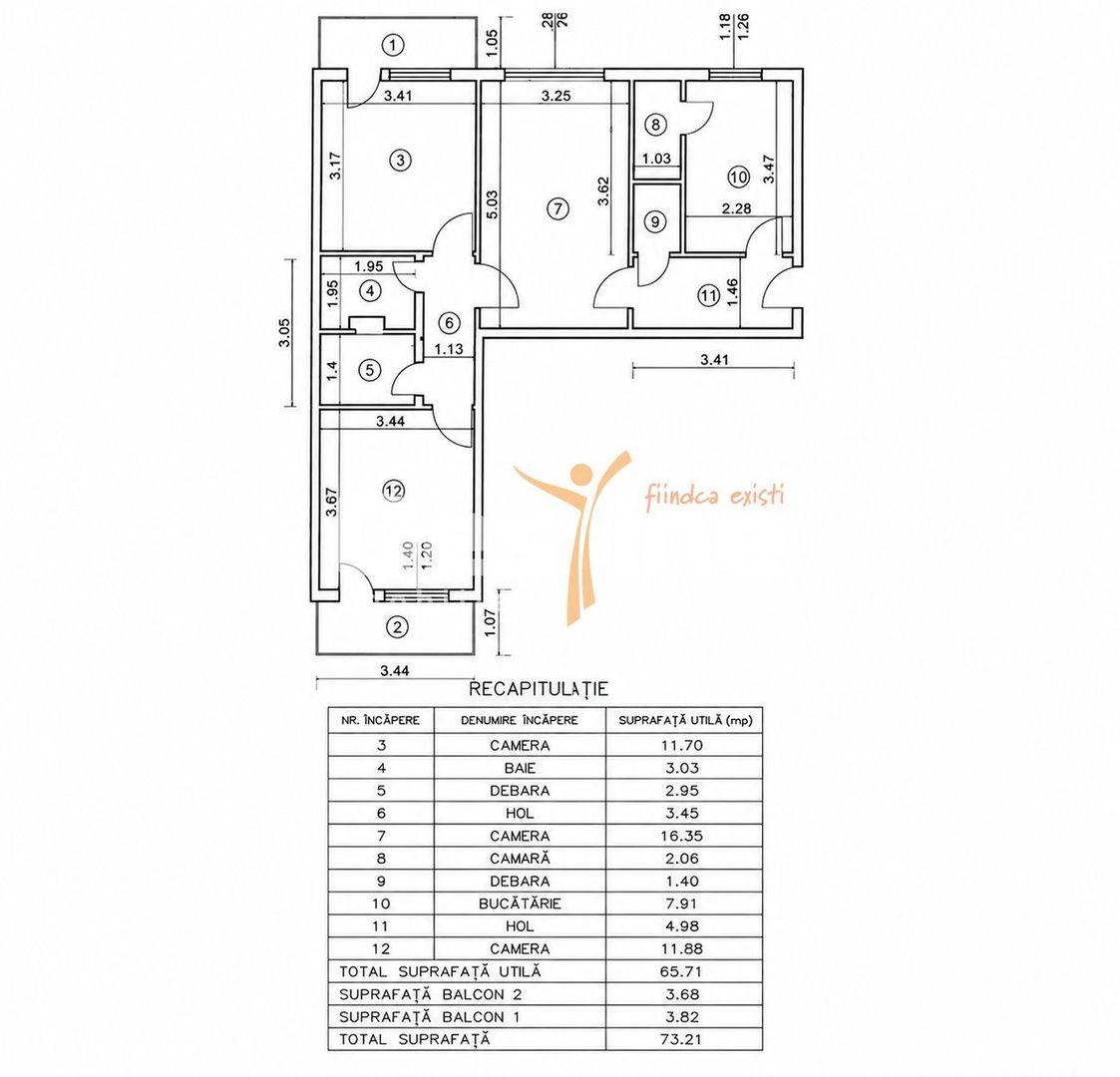Apartament de vânzare, zona PODU ROȘ, 3 camere, semidecomandat, etaj 1 - Poză 14
