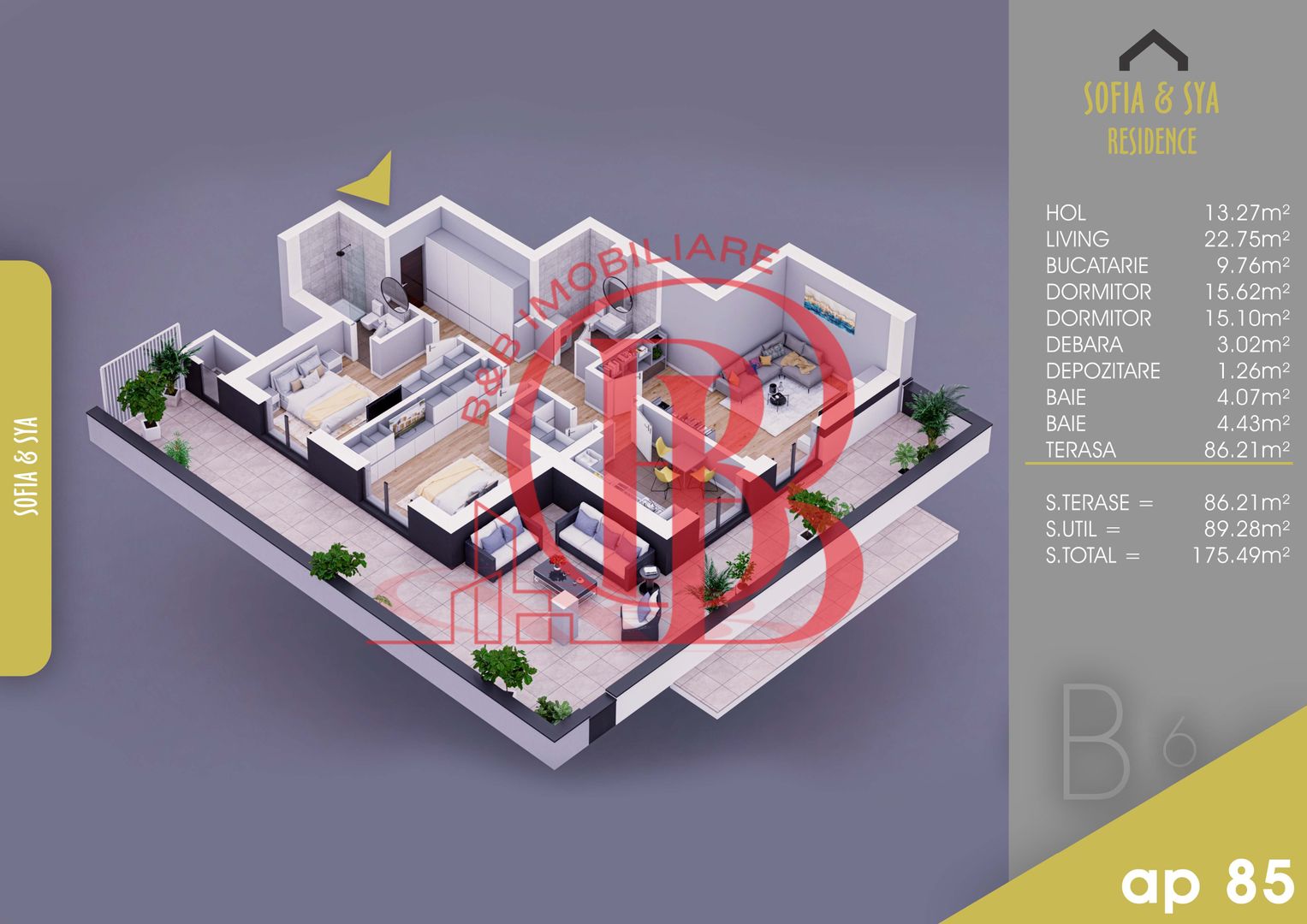 3 camere cu Terasa Parcare Gratis Titan-Pallady-M. Teclu - Schiță 1