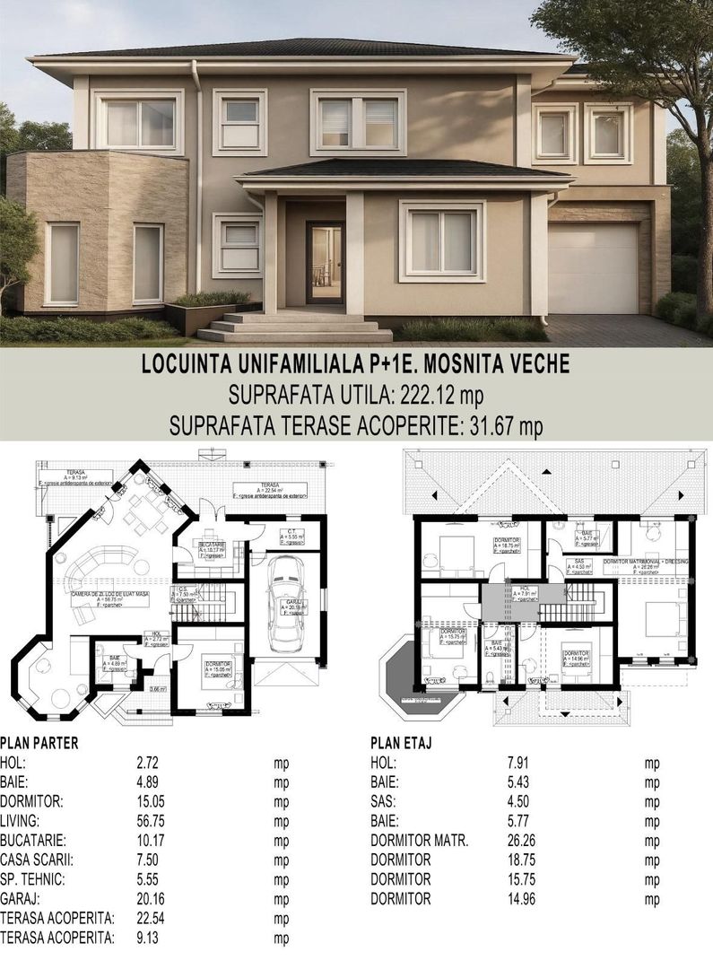 Casa individuala, 222mp, 32mp Terasa, P+E, Mosnita Veche, Comision 0% - Poză 8