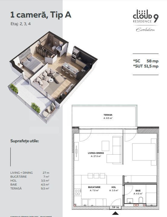 Vânzare, apartament, 1 cameră, 9Cloud, București - Poză 2