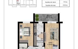 Ap 2 camere decomandat, Pallady Metrou Teclu Comsion 0% - Schiță 6