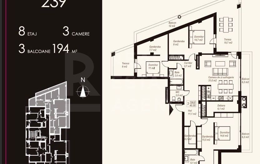 Vânzare  Penthouse 194 mp, strada Burebista, Ialoveni - Poză 13