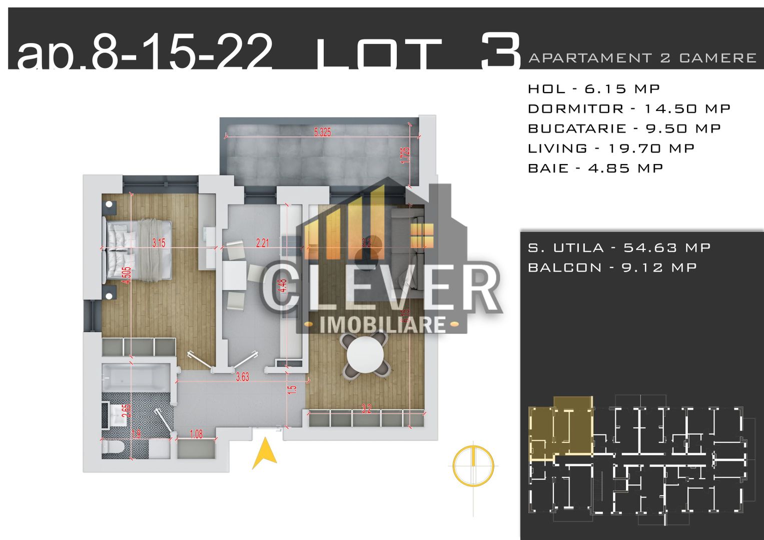 2 camere Decomandat, 64 mp, Promo Parcare, Comision 0, Pallady - Poză 2