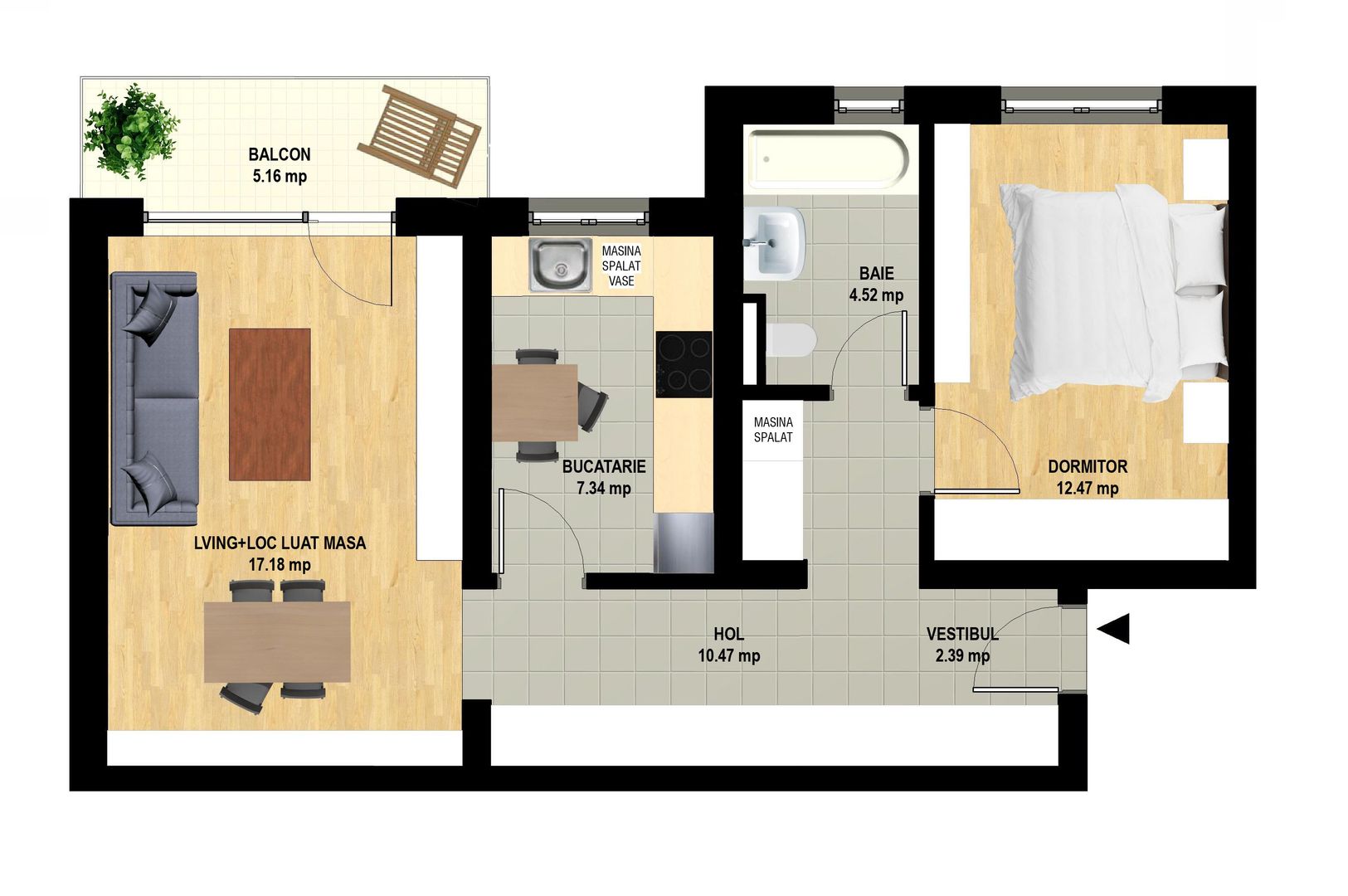 Apartament decomandat 2 camere, loc de parcare inclus - Poză 1