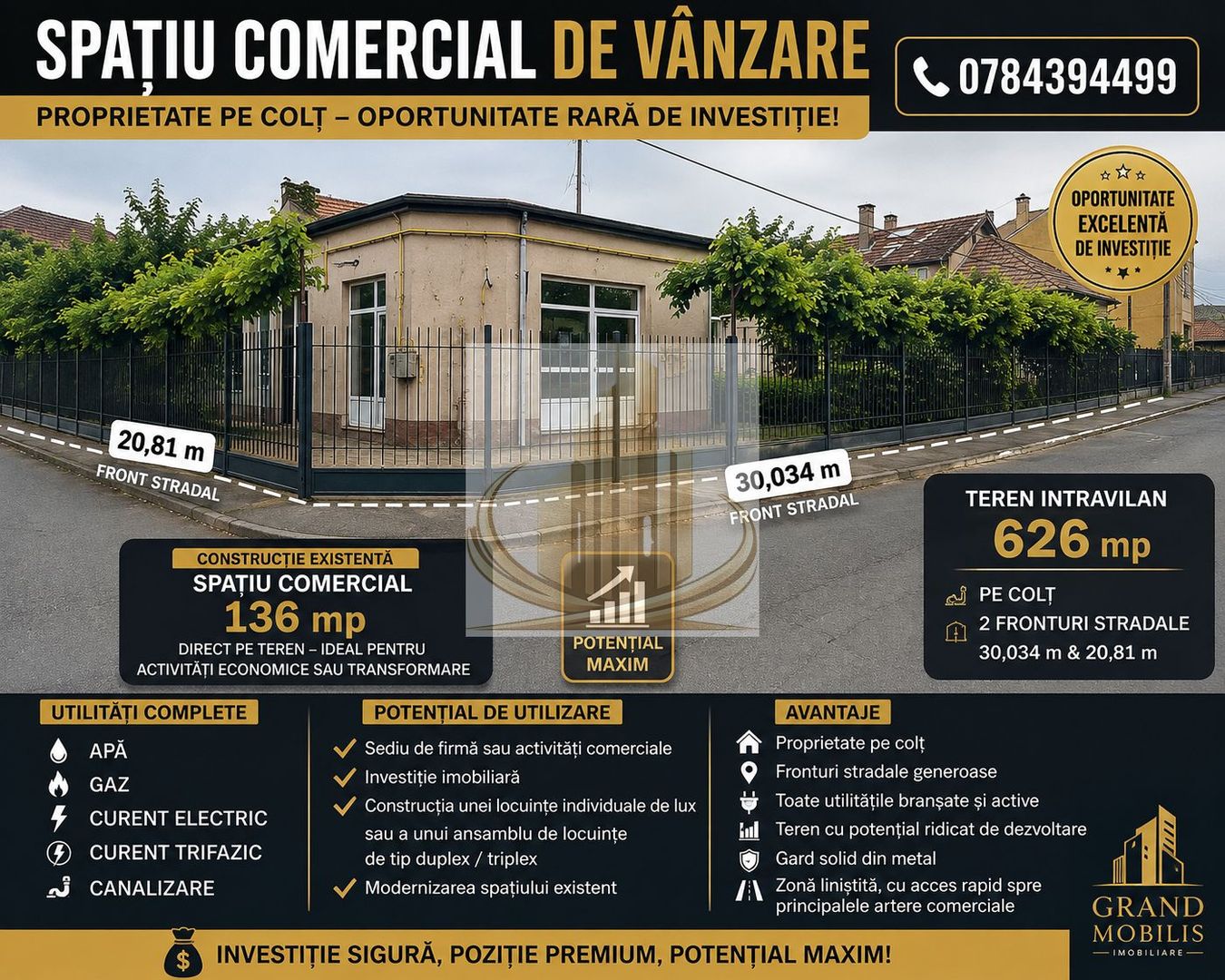Teren intravilan-Spatiu comercial –Blascovici|626 mp|2 fronturi - Poză 1