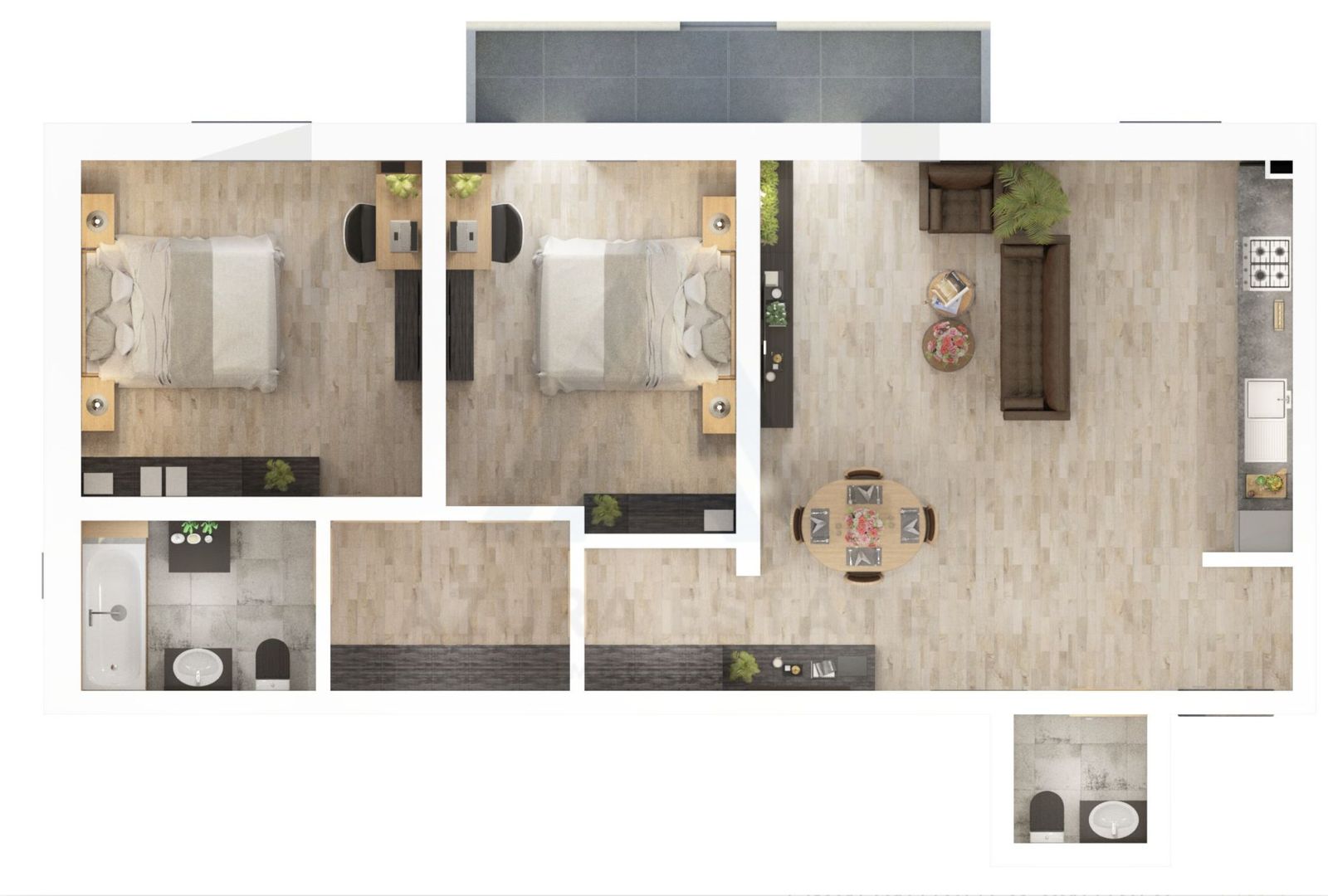 Apartament 73.5 mp utili 3 camere 2 bai si parcare in zona Dna Stanca - Poză 12