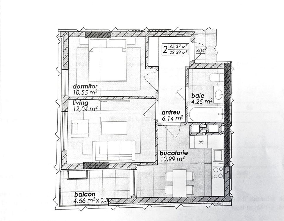 Vânzare, apartament, 2 camere, str. Poștei, Râșcani - Schiță 2