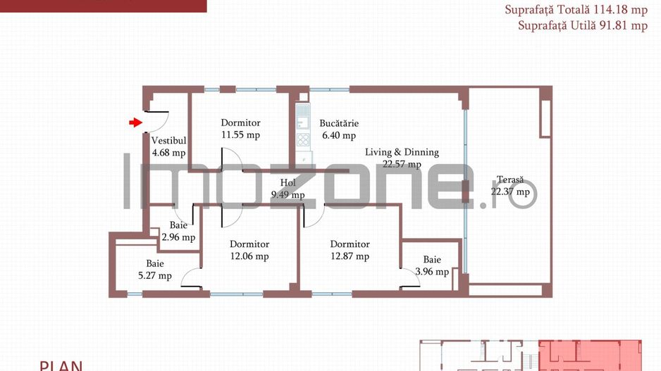 4 camere cu terasa de 22 mp, 3 bai, etaj 1/3, FINISAT MODERN,  COMISION 0% - Poză 8