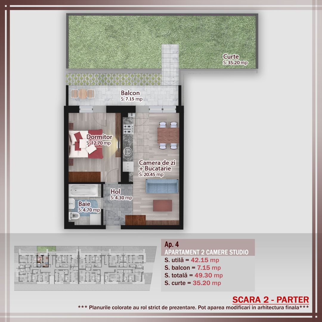 2 camere cu gradina -oferta lansare proiect Pallady - Schiță 1