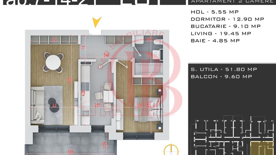 Comision 0%-Theodor Pallady Sector 3-Apartament 2 camere - Schiță 1