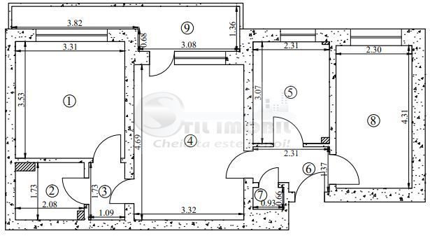 Apartament cu 3 camere si balcon - zona Podu Ros - 450€ - Schiță 7