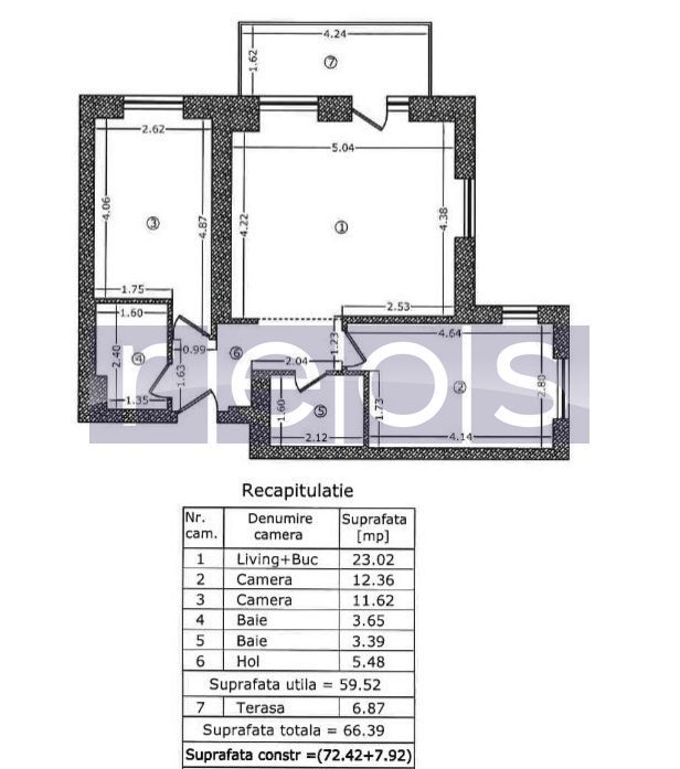 3 camere mobilat, terasă, Piața Presei Libere - Schiță 20