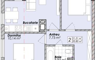 Vânzare, apartament, 2 camere + living, strada Soarelui, Botanica - Poză 3