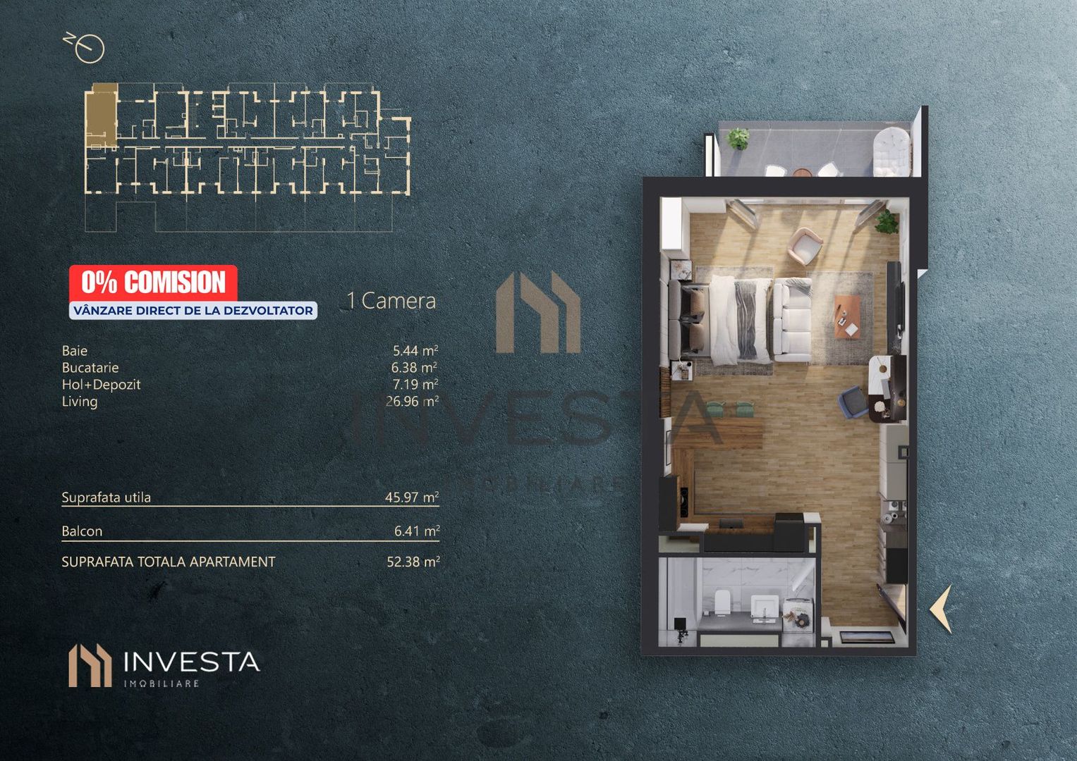 NOU pe Piata - 0% Comision -  Apartament 1 camera - cladire nZEB - Schiță 2