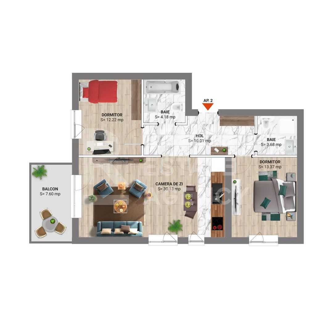 Apartament 3 camere de vânzare în nordul capitalei, lângă pădure - Schiță 9