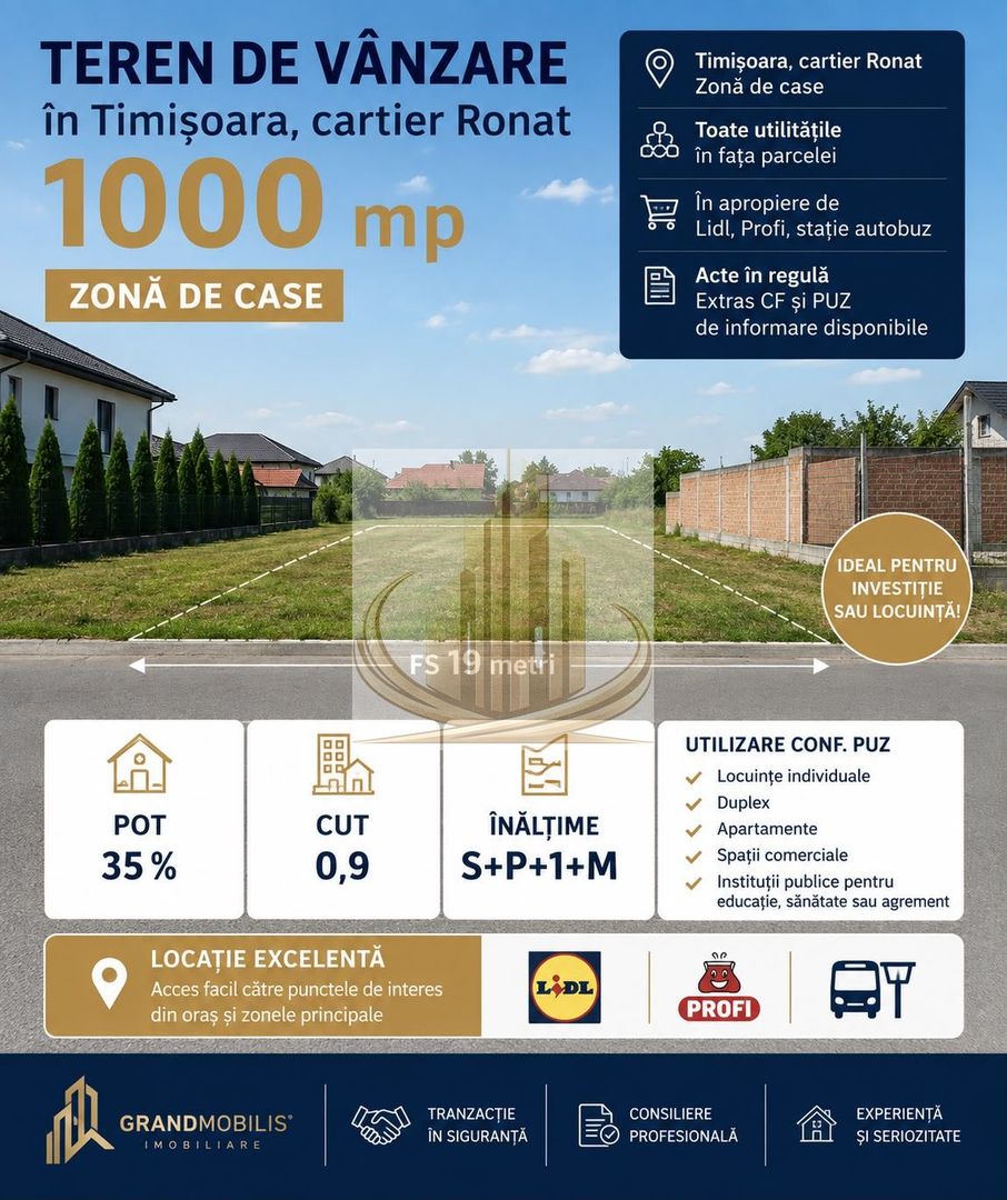 Teren Mehala-Ronaț | 1.000 mp | PUZ | Duplex / Apartamente - Poză 1