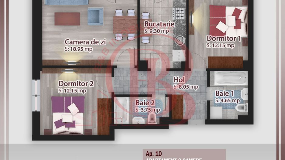 3 camere-Ideal Investitie-Incalzire in pardoseala Pallady - Schiță 1