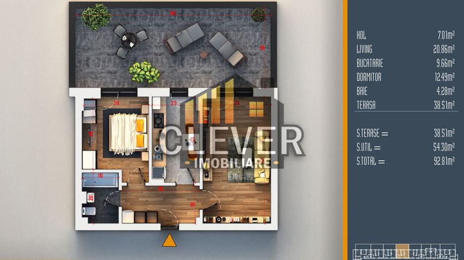 Apartament 2 camere + terasă mare | Bloc nou Pallady - Schiță 10