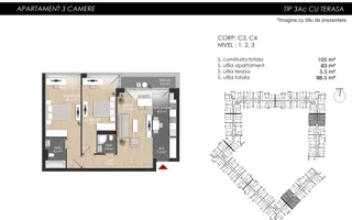 3 camere. Dormitor matrimonial cu baie en-suite. 83 mp Utili. - Poză 17