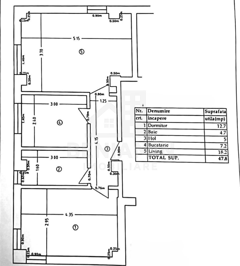 Apartament 2 camere-Bloc Nou-1 Mai-Centrala termica-48mp-Disponibil - Schiță 6