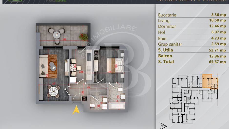Apartament 2 camere Proiect Premium Independent Energetic - Schiță 11