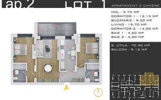 3 camere -parcare inclusa - proiect nou -Pallady - Schiță 12