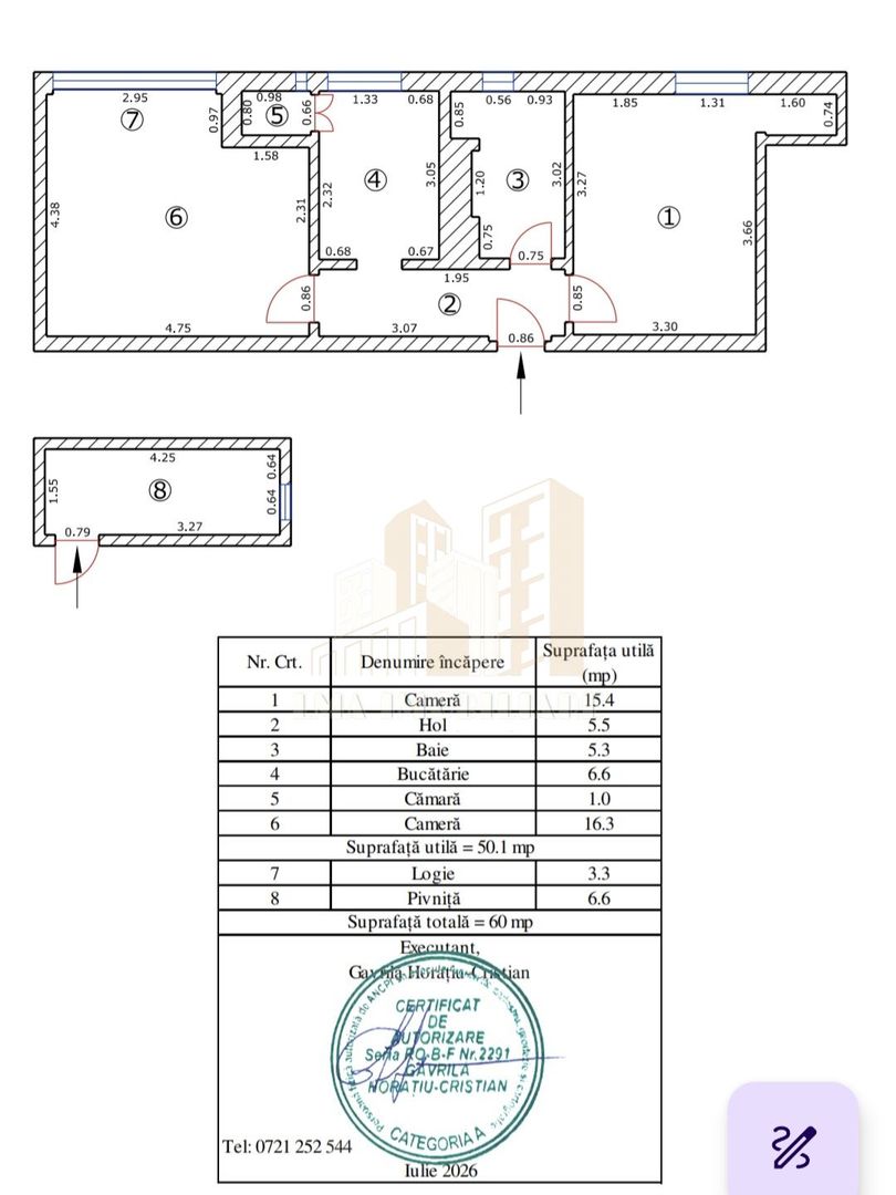 Apartament 2 camere decomandat Strada Harmanului Triaj Brasov - Schiță 16