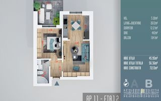 Apartament 2 Camere Tip Studio,Titan-Auchan - Schiță 8