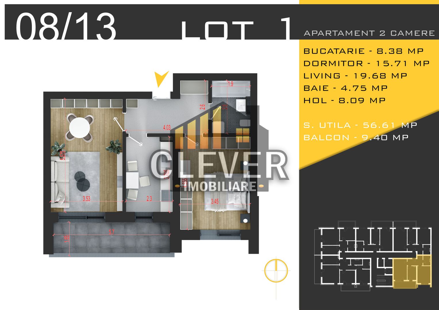 Apartament 2 Camere 66mp - Comision 0%, Pallady - metrou Teclu - Schiță 11