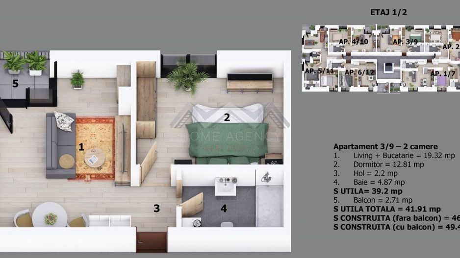Apartament 2 camere Otopeni central | bloc cu lift | include parcare - Schiță 10
