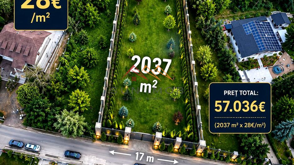 Teren 2037 mp, 17 ml deschidere, 28 euro/m2, vedere panoramica - Poză 1