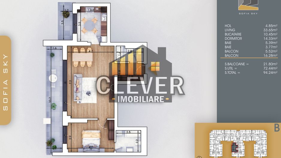 Apartament Premium 2 Camere Suprafata Generoasa Metrou Teclu - Schiță 6